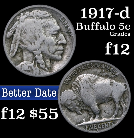 1917-d Buffalo Nickel 5c Grades f, fine