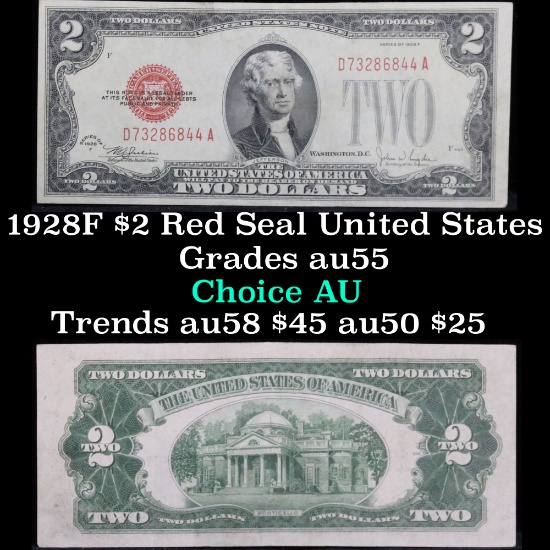 1928F $2 Red Seal United States Note Grades Choice AU