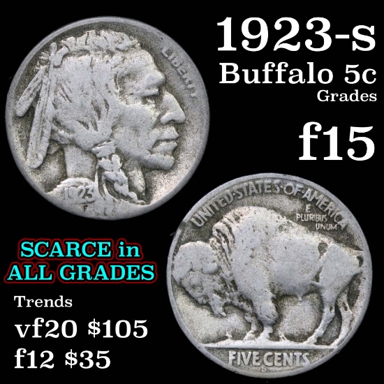 1923-s Buffalo Nickel 5c Grades f+