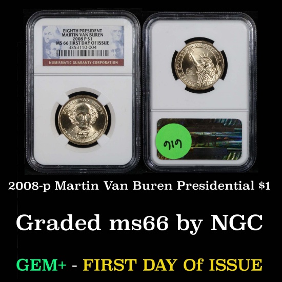 NGC 2008-p Martin Van Buren, First day of Issue Presidential Dollar $1 Graded ms66 by NGC