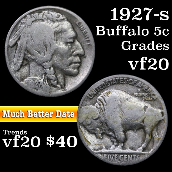 1927-s Buffalo Nickel 5c Grades vf, very fine
