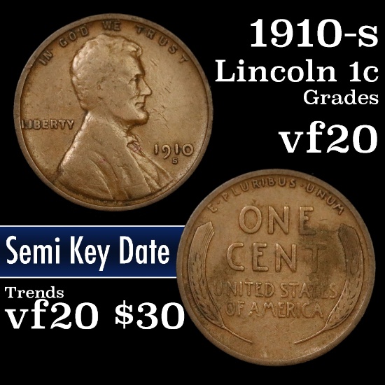 1910-s Lincoln Cent 1c Grades vf, very fine