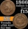 1866 Indian Cent 1c Grades f+