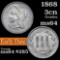 1868 Three Cent Copper Nickel 3cn Grades Choice Unc (fc)