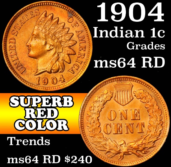 1904 Indian Cent 1c Grades Choice Unc RD