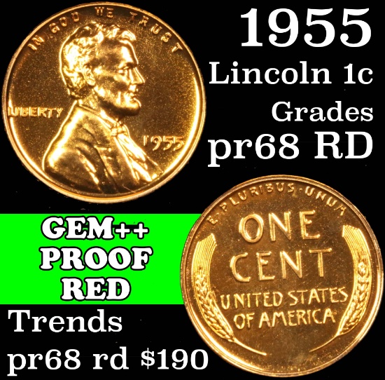 1955 Lincoln Cent 1c Grades Gem++ Proof Red