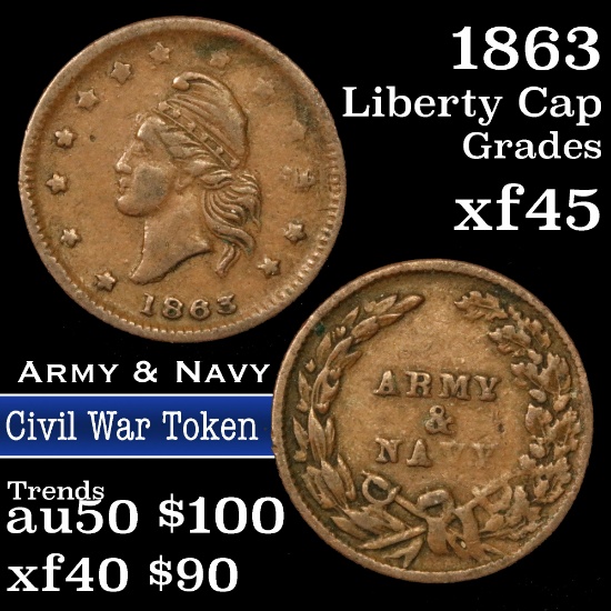 1863 Army & Navy Civil War Token 1c Grades xf+