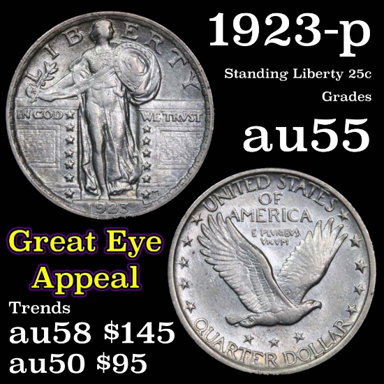 1923-p Standing Liberty Quarter 25c Grades Choice AU