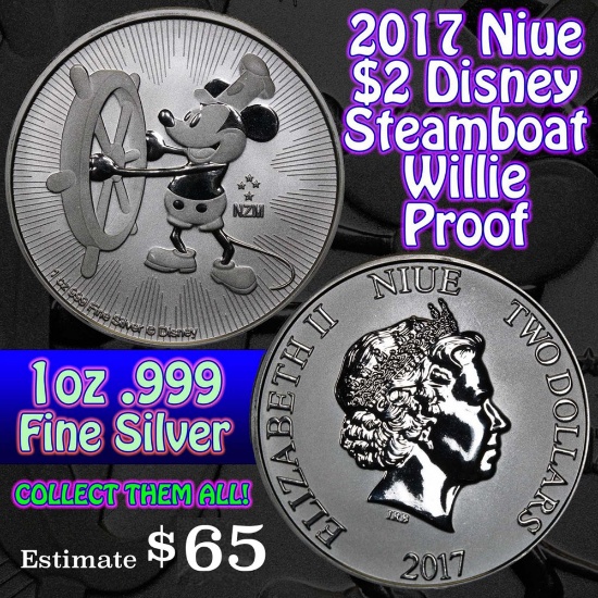 2018 Niue $2 Disney Scrooge McDuck proof 1 oz .999 Silver Round