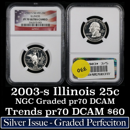 NGC 2003-s Silver Illinois Washington Quarter 25c Graded GEM++ Proof Deep Cameo By NGC