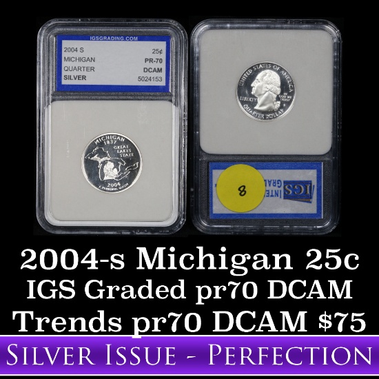 2004-s Michigan Silver Washington Quarter 25c Graded pr70 dcam by IGS