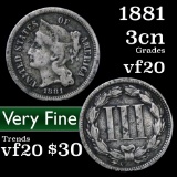 1881 Three Cent Copper Nickel 3cn Grades vf, very fine