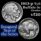 1913-p TY II Buffalo Nickel 5c Grades vf, very fine