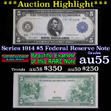 ***Auction Highlight*** Series 1914 $5 Fed Res Note Blue Seal Philadelphia 3-C Grades Choice AU (fc)