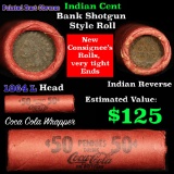 Indian Head Penny 1c Shotgun Roll, 1864 L on one end, reverse on the other, marked culls