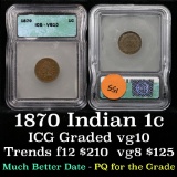 1870 Indian Cent 1c Graded vg10 By ICG