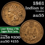 1861 Indian Cent 1c Grades Choice AU
