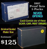 Original Sealed mailer box 1987 proof sets, 5 packs never opened