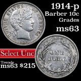 1914-p Barber Dime 10c Grades Select Unc (fc)