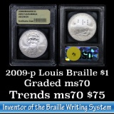 2009-P Louis Braille Modern Commem Dollar $1 Graded ms70, Perfection by USCG