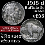 1918-d Buffalo Nickel 5c Grades vf++