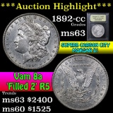 ***Auction Highlight*** 1892-cc Vam 8a 'Filled 2' R5 Morgan Dollar $1 Graded Select Unc by USCG (fc)