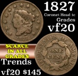 1827 Coronet Head Large Cent 1c Grades vf, very fine