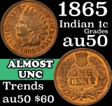 1865 Indian Cent 1c Grades AU, Almost Unc