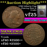 ***Auction Highlight*** 1796 Liberty Cap Flowing Hair large cent 1c Graded vf+ by USCG (fc)