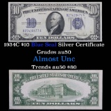 1934C $10 Blue Seal Silver Certificate Grades AU, Almost Unc