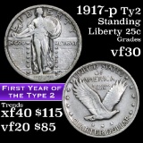 1917-p Ty2 Standing Liberty Quarter 25c Grades vf++
