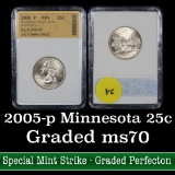 2005-p Minnesota Washington Quarter 25c Graded ms70, Perfection by SGS