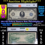 ***Auction Highlight*** 1914 $10 Fed Res Note Phila 3-C, sigs White/Mellon Graded vf20 by CGA (fc)