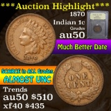 ***Auction Highlight*** 1870 Indian Cent 1c Graded AU, Almost Unc by USCG (fc)