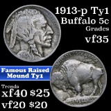 1913-p TY I Buffalo Nickel 5c Grades vf++