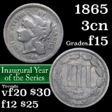 1865 Three Cent Copper Nickel 3cn Grades f+
