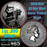 2018 Niue $2 Star Wars Storm Trooper proof  1 oz .999  Silver Round