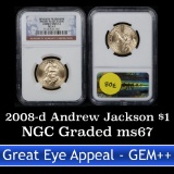 NGC 2008-d SMS Andrew Jackson Presidential Dollar $1 Graded ms67 by NGC