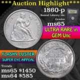 ***Auction Highlight*** 1860-p Seated Liberty Dime 10c Graded GEM Unc by USCG (fc)