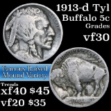 1913-d Ty I Buffalo Nickel 5c Grades vf++