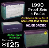 Original Sealed mailer box 1990 proof sets, 5 packs never opened