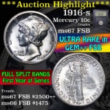 ***Auction Highlight*** 1916-s Mercury Dime 10c Graded GEM++ FSB by USCG (fc)