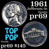 1961 Top Pop Jefferson Nickel 5c Grades GEM++ Proof