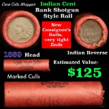 Indian Head Penny 1c Shotgun Roll, 1859 on one end, reverse on the other, marked culls