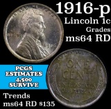 1916-p Lincoln Cent 1c Grades Choice Unc RD