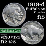 1919-d Buffalo Nickel 5c Grades f+