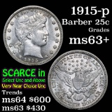 1915-p Barber Quarter 25c Grades Select+ Unc (fc)