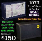 Original Sealed mailer box 1973 proof sets, 5 packs never opened