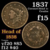 1837 Head of 1838 Coronet Head Large Cent 1c Grades f+