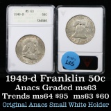 ANACS 1949-d Franklin Half Dollar 50c Graded ms63 by ANACS